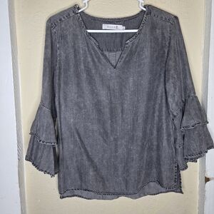 Billy T Blouse Bell Sleeves Gray Womens Casual Lyocell Small
